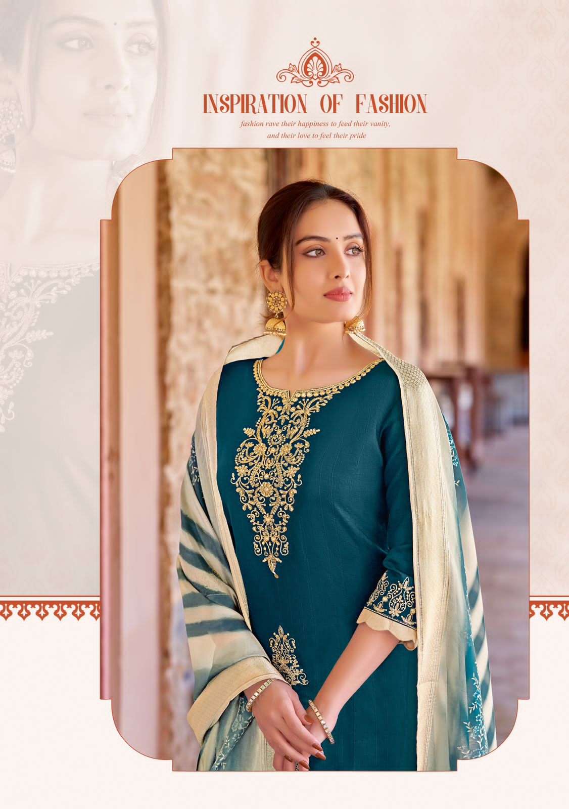 HERITAGE VISCOSE WEAVING THREAD AND HANDWORK KURTI WITH PANT AND ORGANZA JACQUARD PRINT DUATTA BY KADLEE BRAND 1002 C